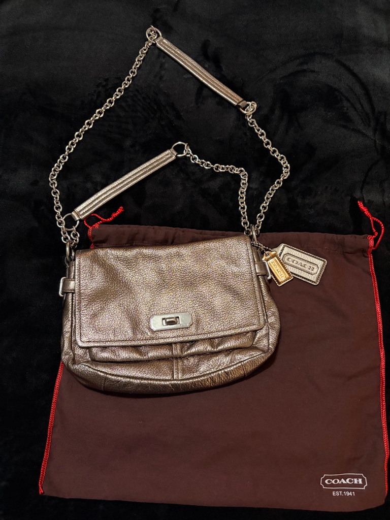 Coach Metallic Bronze Leather Crossbody With Chain Strap
